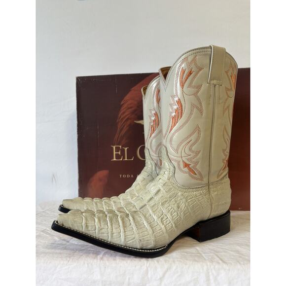 El General Other - El General Cowboy Boots Ivory/orange Leather Gator Hornback Mens Sz 8
